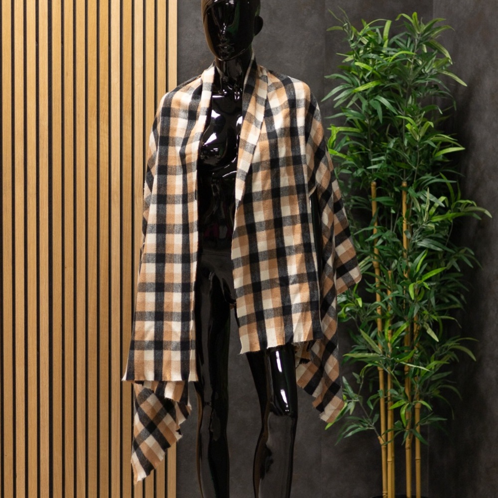 A New Day Tan and Black Plaid Cape, Size O/S